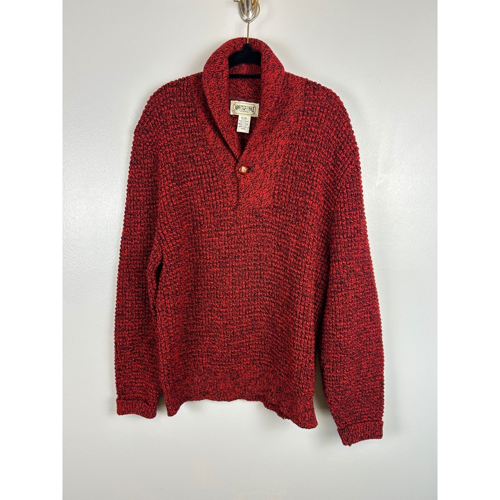 VTG American Eagle Shawl Collar Sweater Large‎ Red Black Elbow Patches Wool Knit